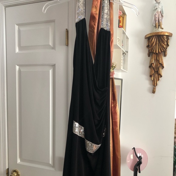 Black Cocktail Dress with Silver Halter Sequins - Picture 2 of 6